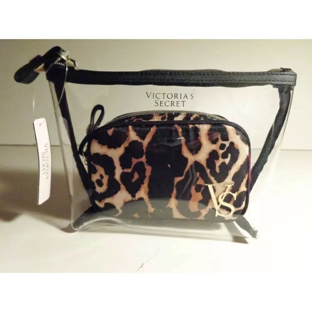 NWT Victoria's S Set 2 Pc Leopard Cosmetic Bag Duo